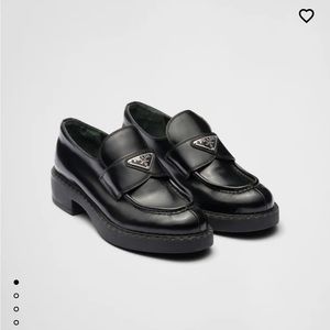 Prada Brushed Leather Triangle Logo Loafers